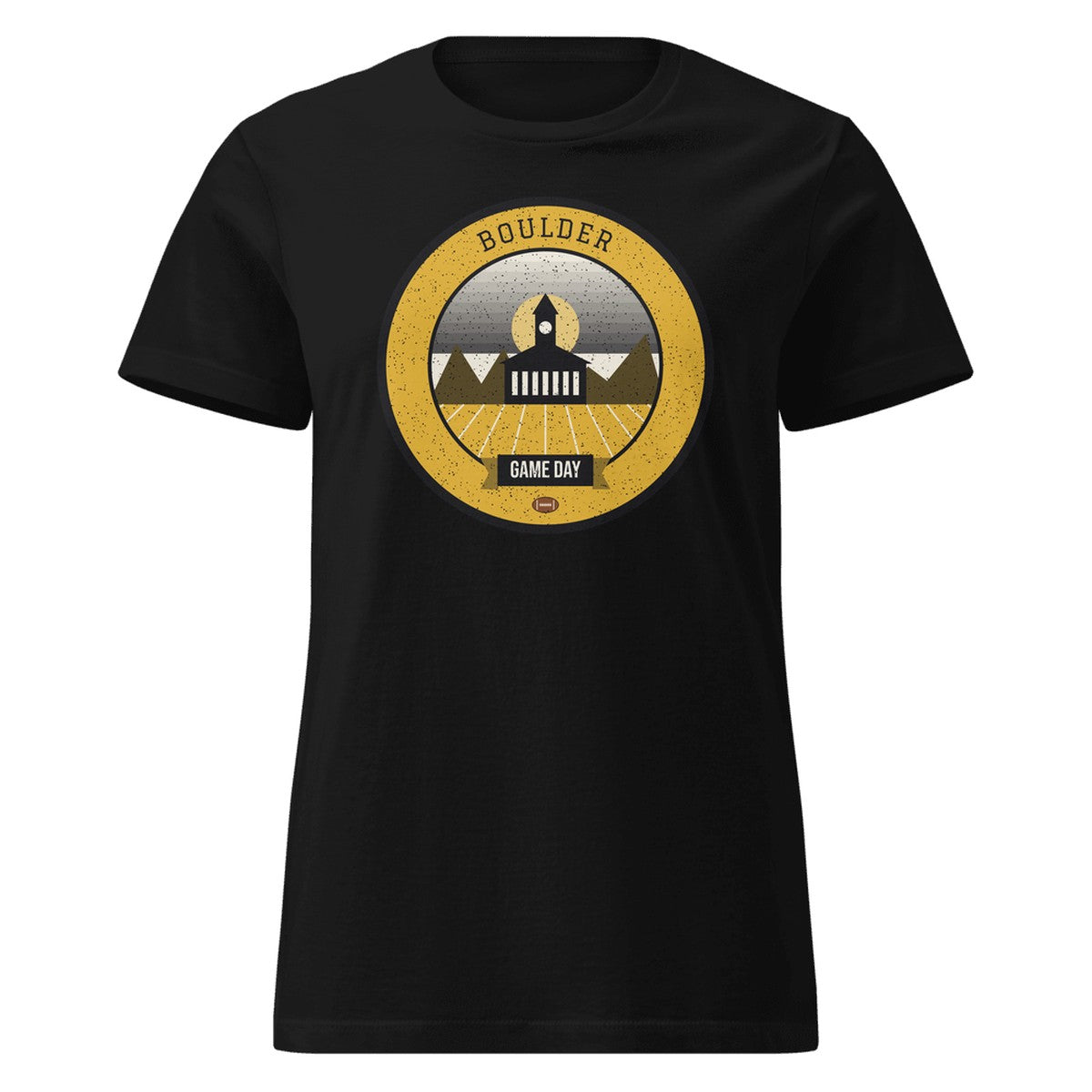 Women's Black & Gold Flatirons Game Day Fitted Tee in Black, front view