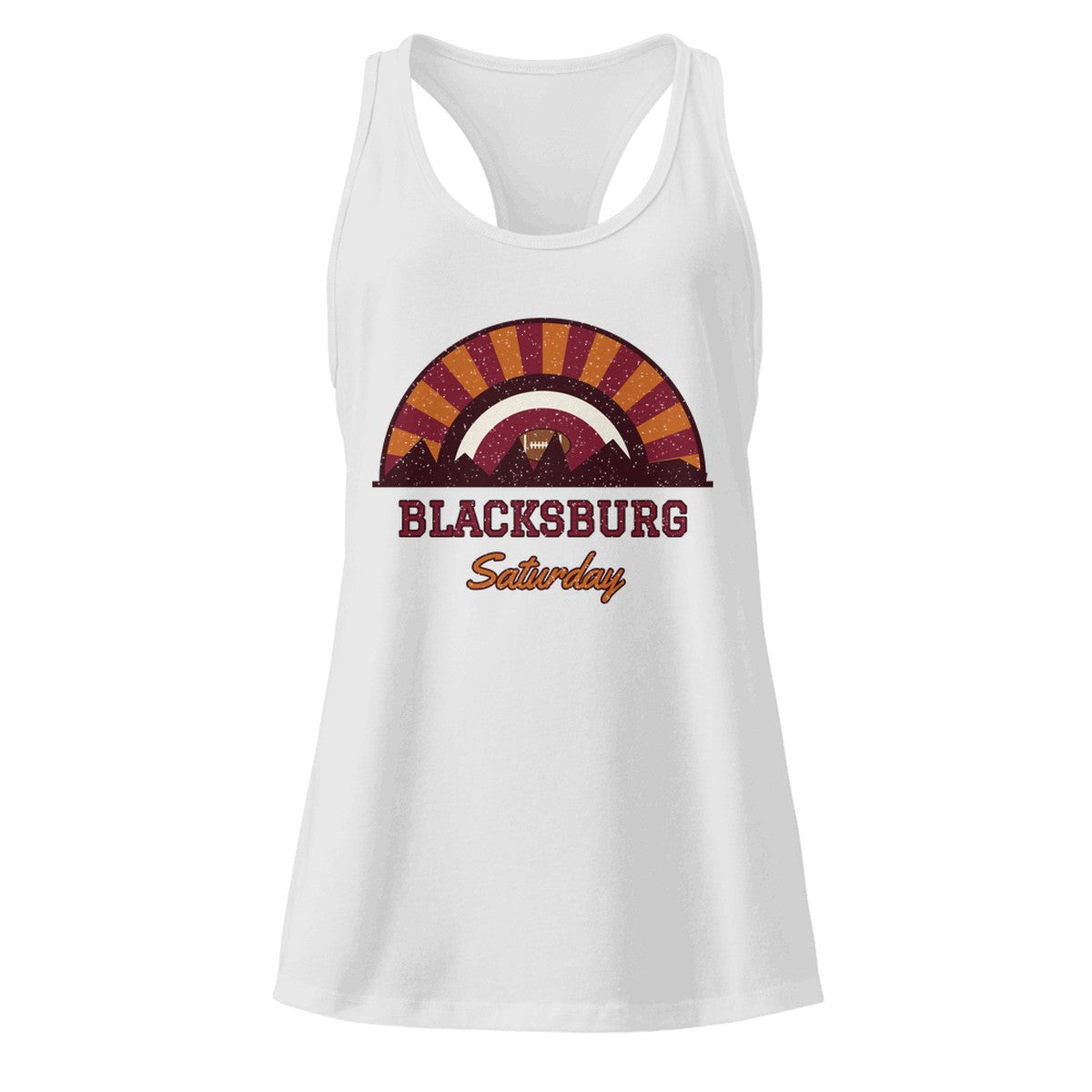 Women's Blacksburg Saturday Racerback Tank in Heather Gray, front view