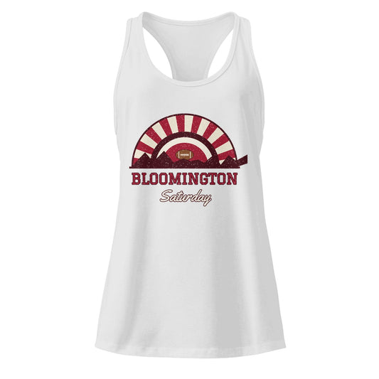 Women's Bloomington Saturday Racerback Tank in Heather Gray, front view