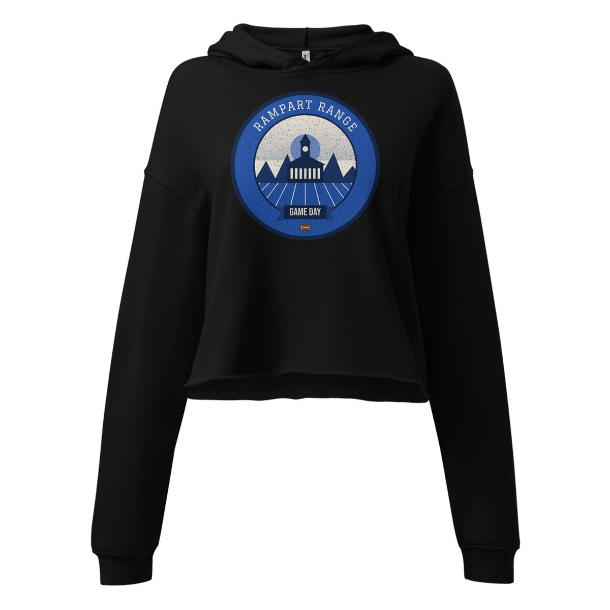 Women's Blue & Silver Contrail Game Day Cropped Hoodie in Black, front view