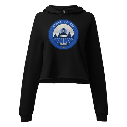 Women's Blue & Silver Contrail Game Day Cropped Hoodie in Black, front view