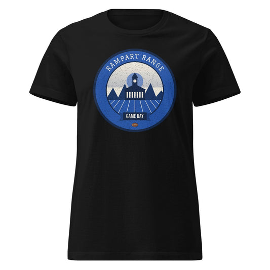 Women's Blue & Silver Contrail Game Day Fitted Tee in Black, front view