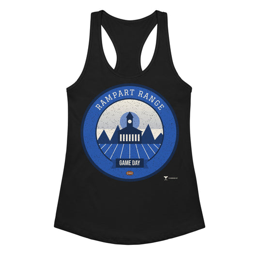 Women's Blue & Silver Contrail Game Day Racerback Tank in Black, front view