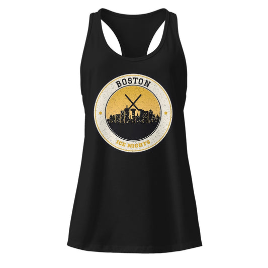 Women's Boston Ice Nights Racerback Tank in Black, front view