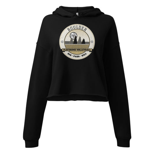 Boulder Flatirons Volleyball Women's Cropped Hoodie in Black, front view