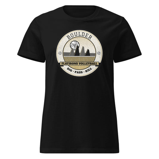 Boulder Flatirons Volleyball Women's Fitted Tee in Black, front view