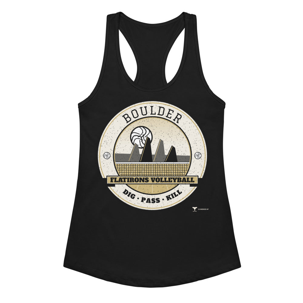 Boulder Flatirons Volleyball Women's Racerback Tank in Black, front view