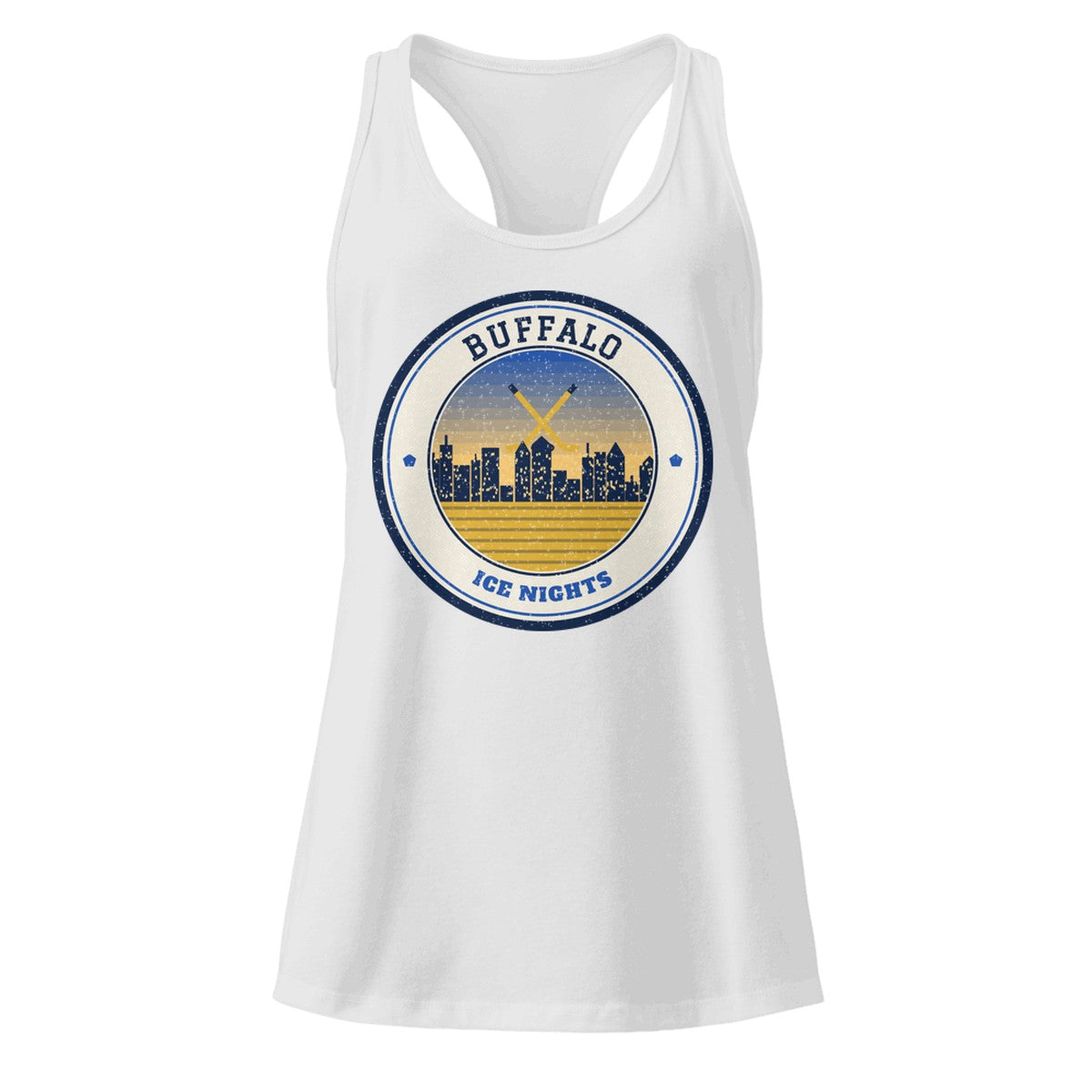 Women's Buffalo Ice Nights Racerback Tank in Heather Gray, front view