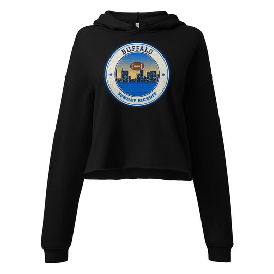 Women's Buffalo Sunday Kickoff Cropped Hoodie in Black, front view