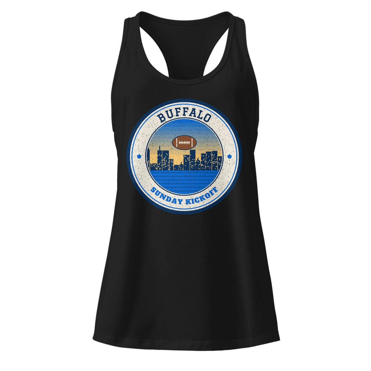 Women's Buffalo Sunday Kickoff Racerback Tank in Black, front view