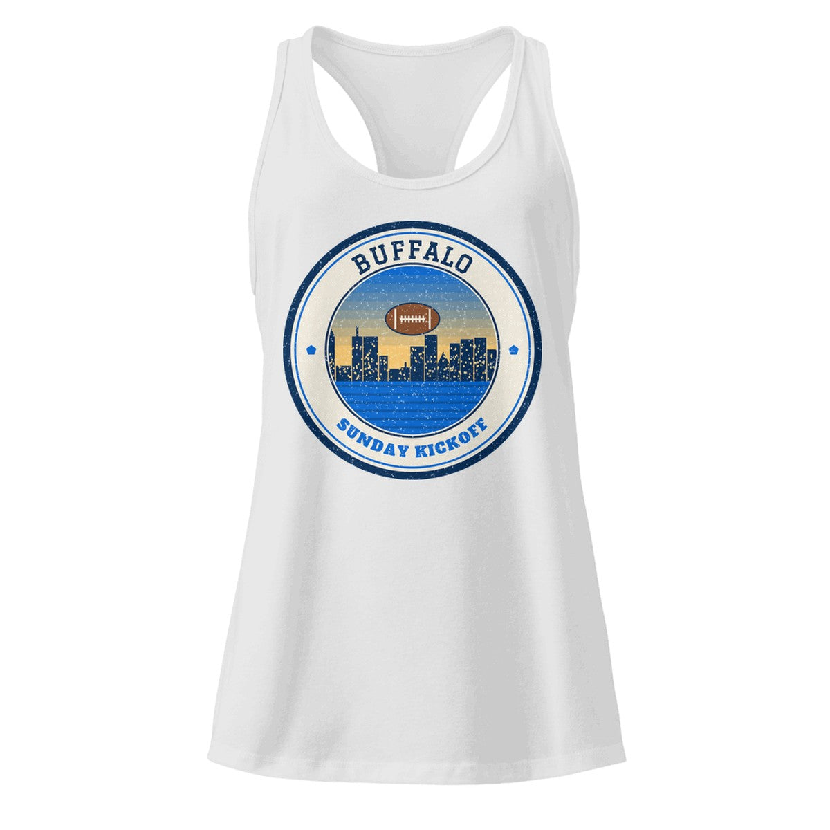 Women's Buffalo Sunday Kickoff Racerback Tank in Heather Gray, front view