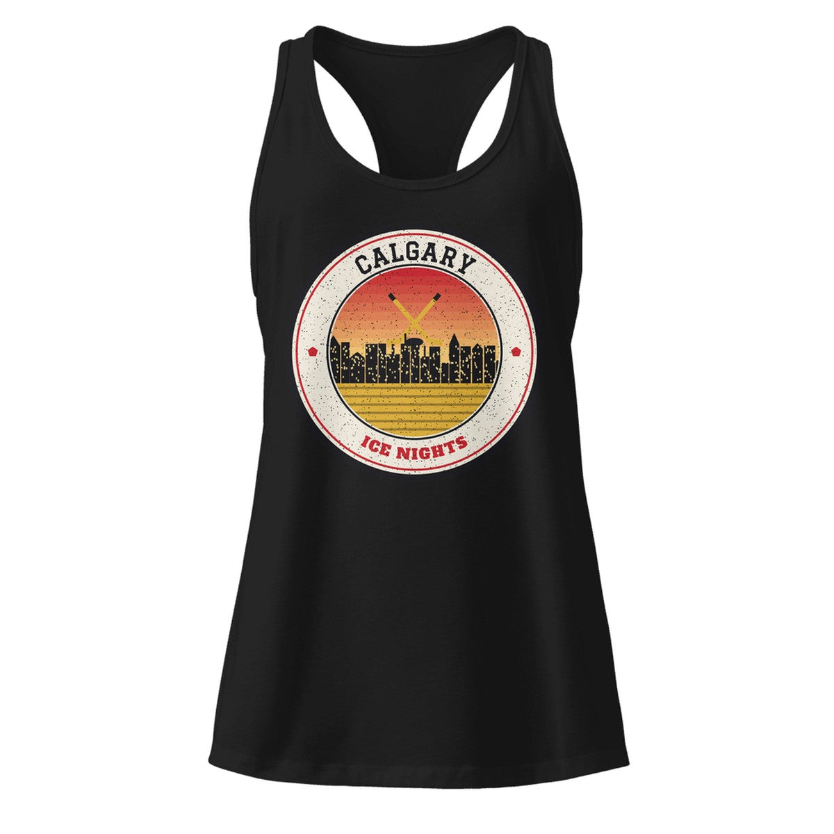 Women's Calgary Ice Nights Racerback Tank in Black, front view