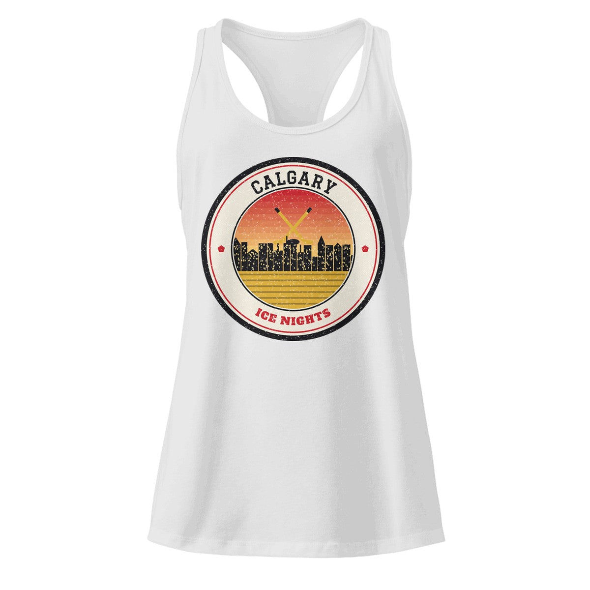 Women's Calgary Ice Nights Racerback Tank in Heather Gray, front view