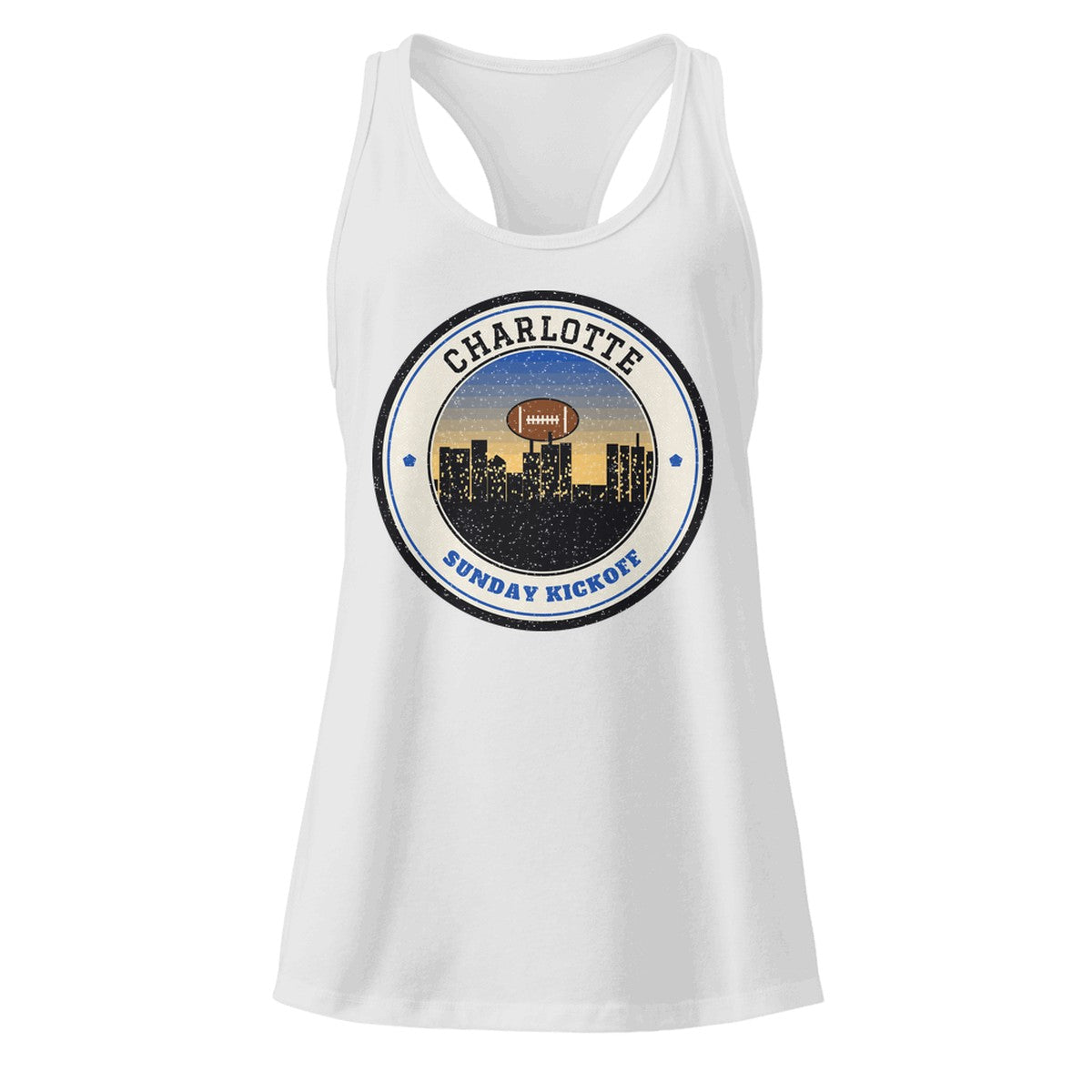 Women's Charlotte Sunday Kickoff Racerback Tank in Heather Gray, front view