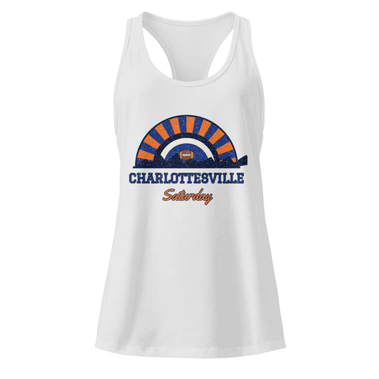 Women's Charlottesville Saturday Racerback Tank in Heather Gray, front view