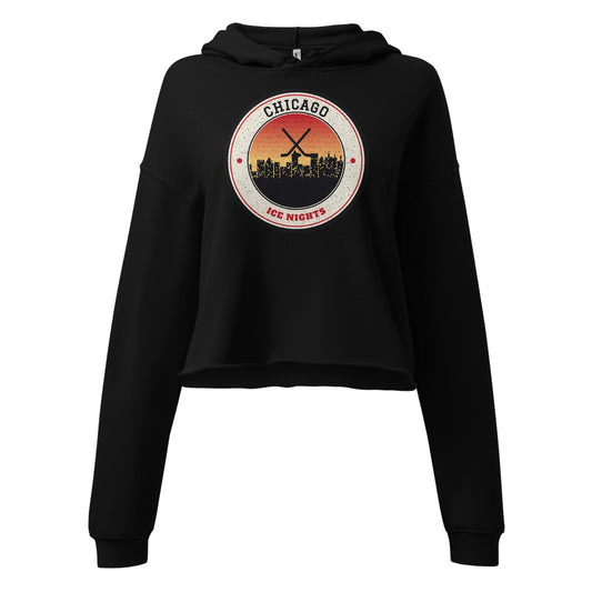 Women's Chicago Ice Nights Cropped Hoodie in Black, front view