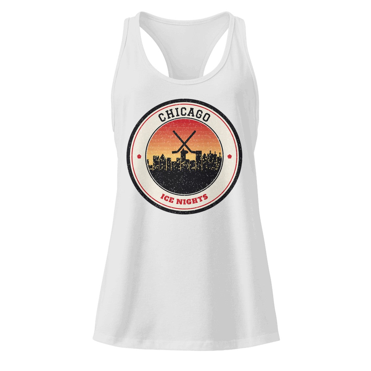 Women's Chicago Ice Nights Racerback Tank in Heather Gray, front view