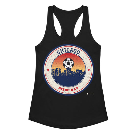 Women's Chicago Pitch Day Racerback Tank in Black, front view