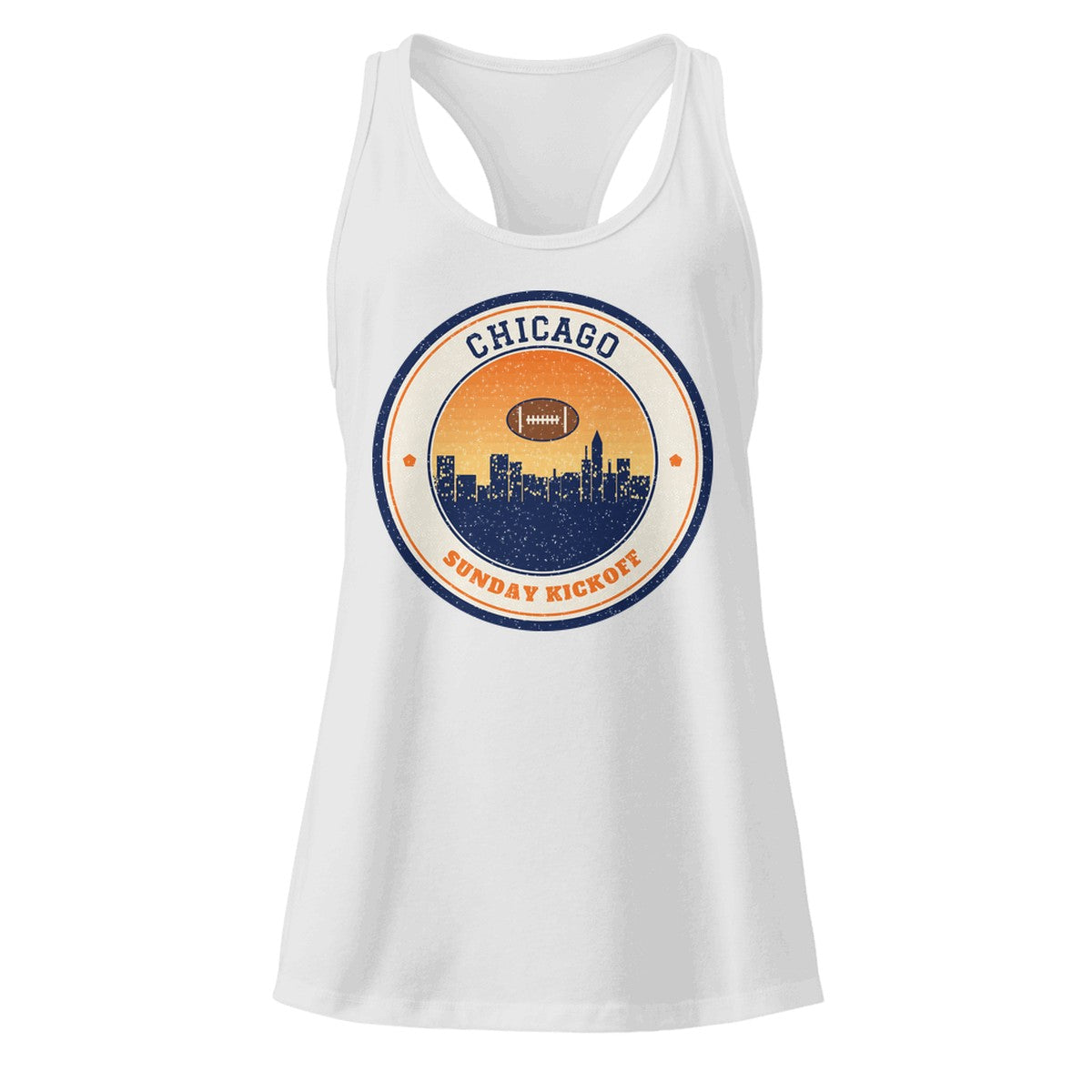 Women's Chicago Sunday Kickoff Racerback Tank in Heather Gray, front view