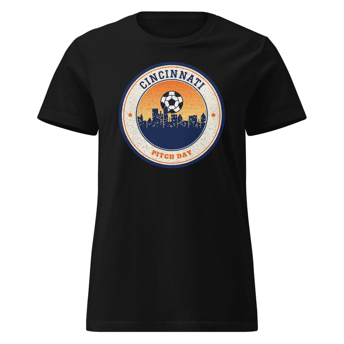 Women's Cincinnati Pitch Day Fitted Tee in Black, front view