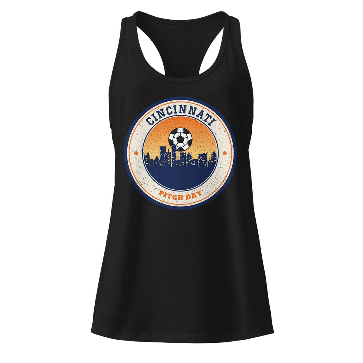 Women's Cincinnati Pitch Day Racerback Tank in Black, front view