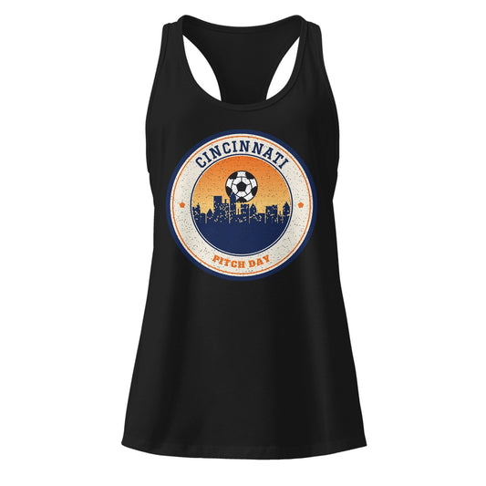 Women's Cincinnati Pitch Day Racerback Tank in Black, front view