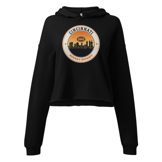Women's Cincinnati Sunday Kickoff Cropped Hoodie in Black, front view