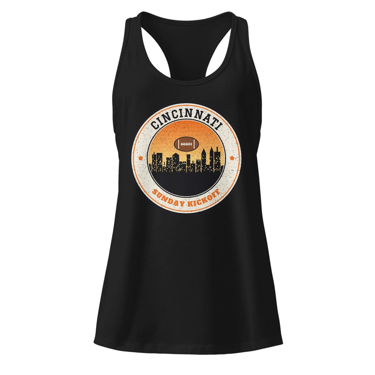 Women's Cincinnati Sunday Kickoff Racerback Tank in Black, front view