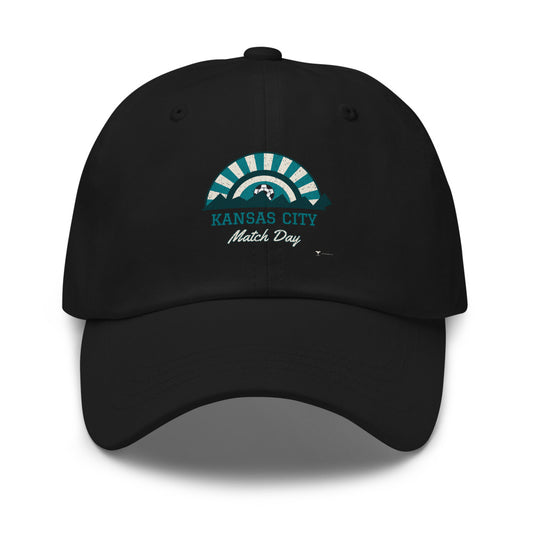 Kansas City Match Day Dad Hat in black, design printed on the front panel, front view