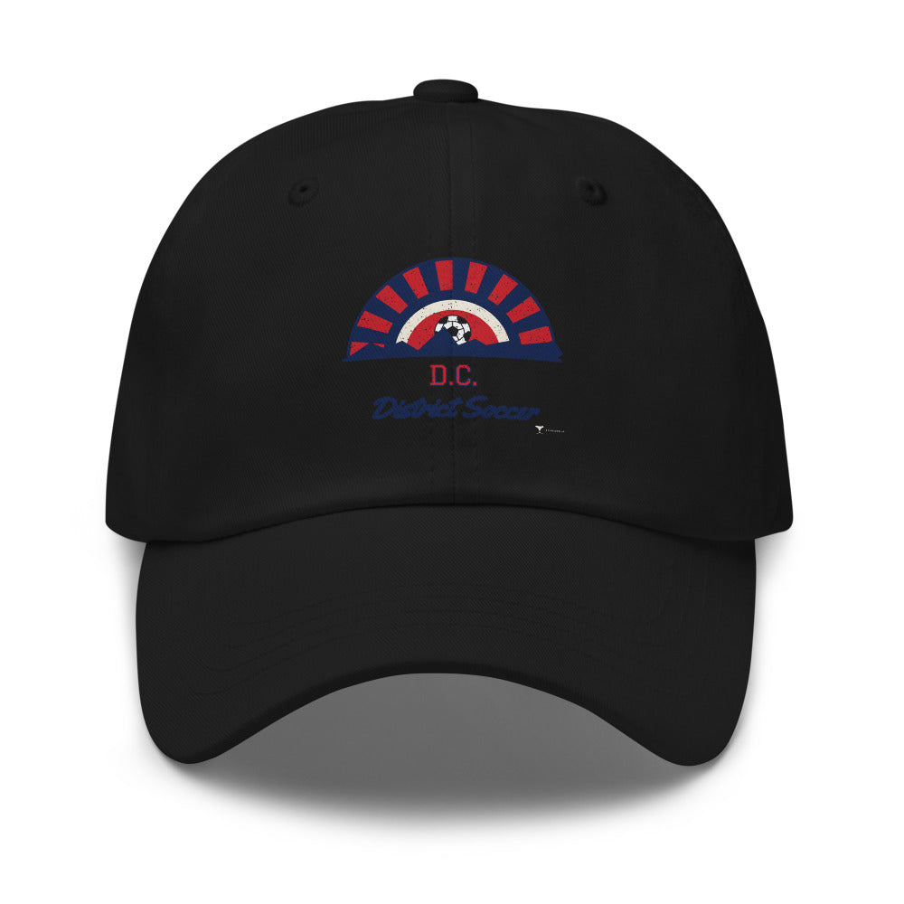 D.C. District Soccer Dad Hat in black, design printed on the front panel, front view