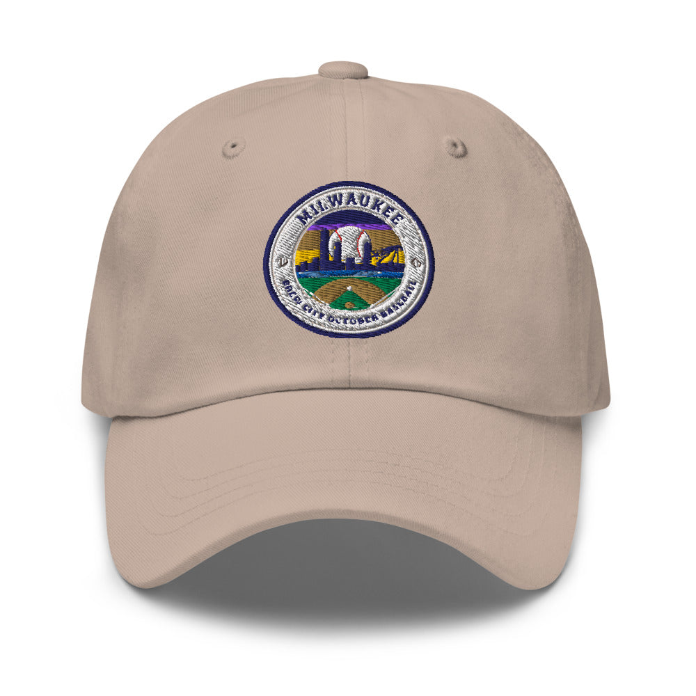 Milwaukee Brew City October Baseball Hat in stone, front