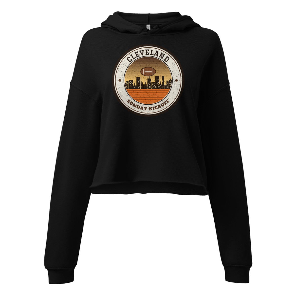 Women's Cleveland Sunday Kickoff Cropped Hoodie in Black, front view