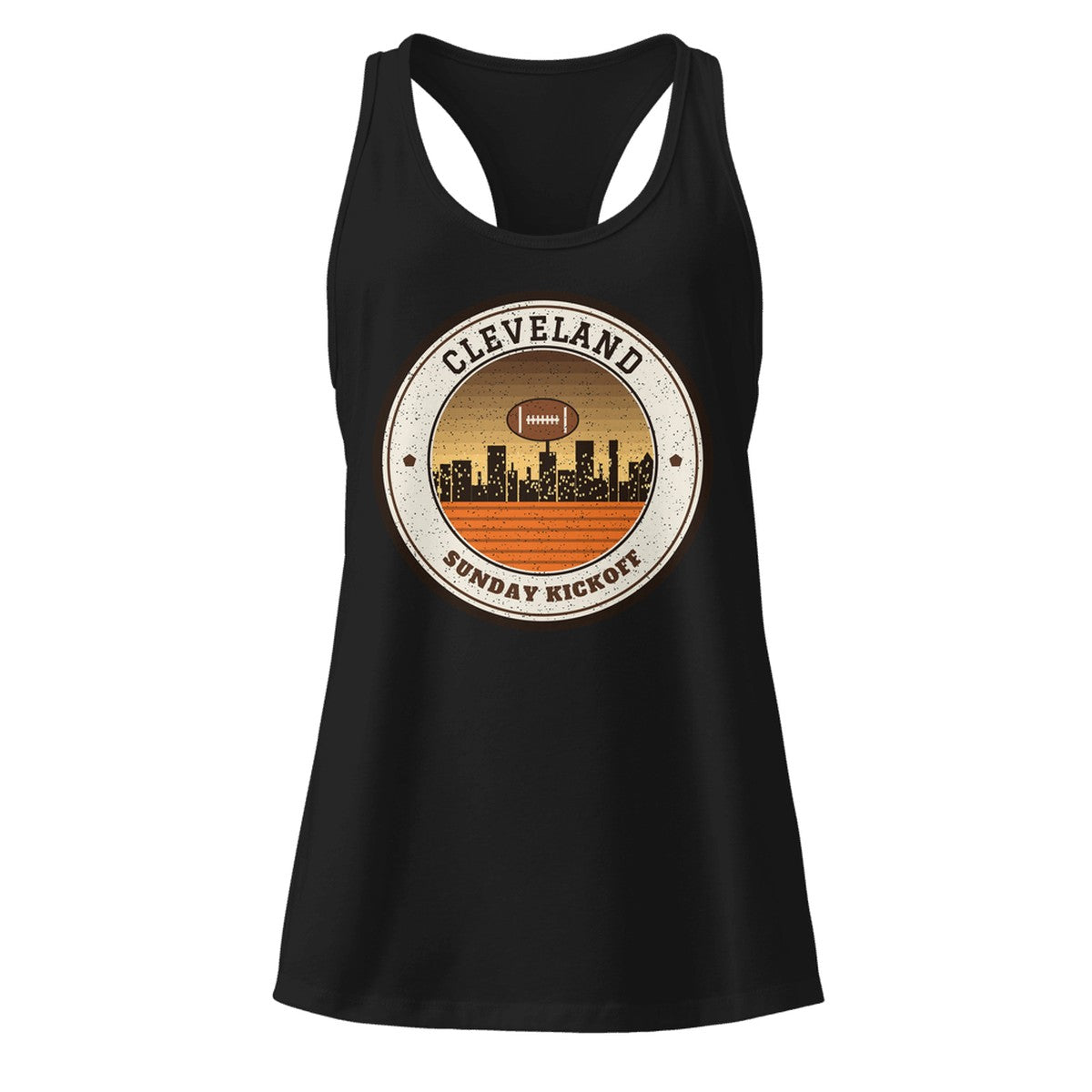 Women's Cleveland Sunday Kickoff Racerback Tank in Black, front view