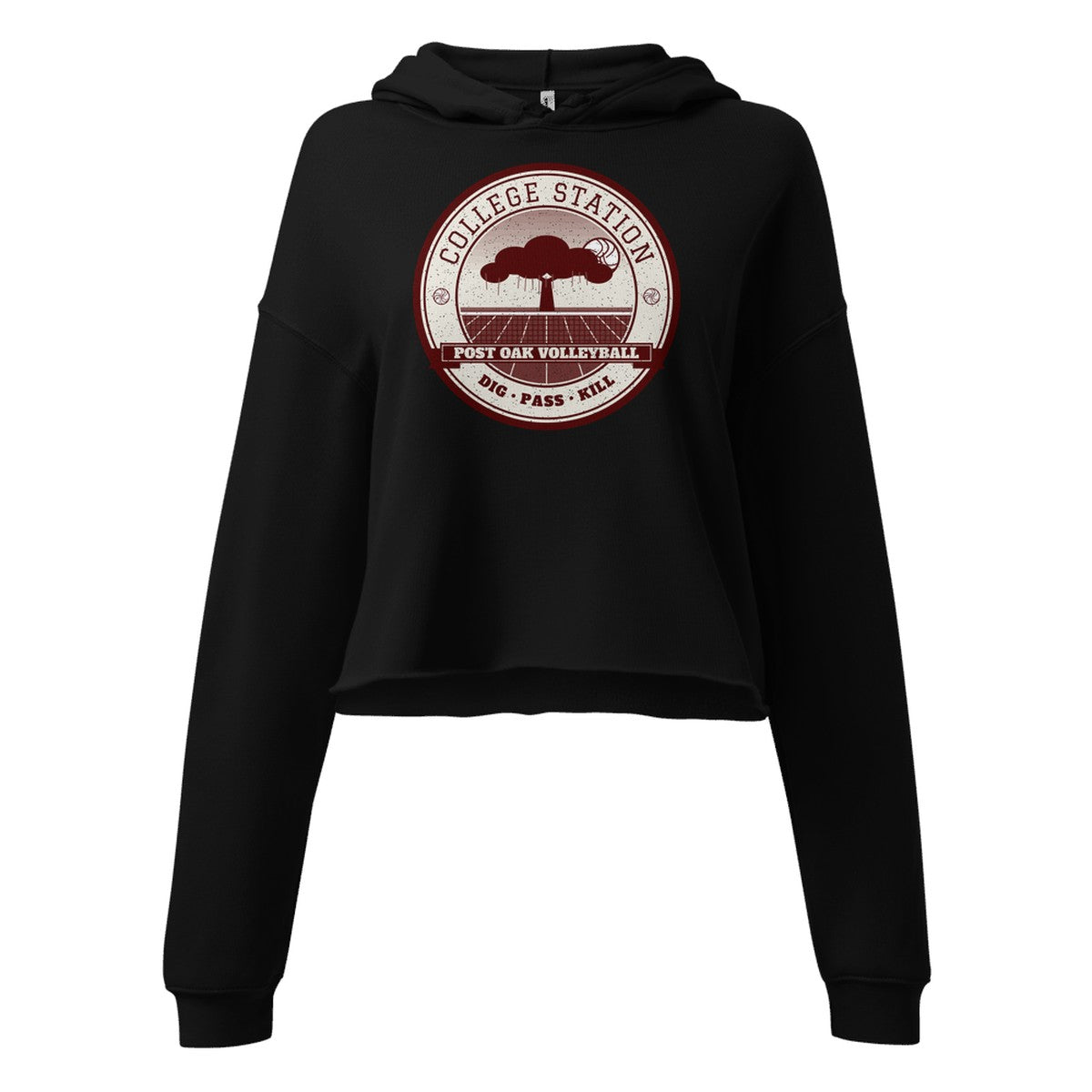 College Station Post Oak Volleyball Women's Cropped Hoodie in Black, front view