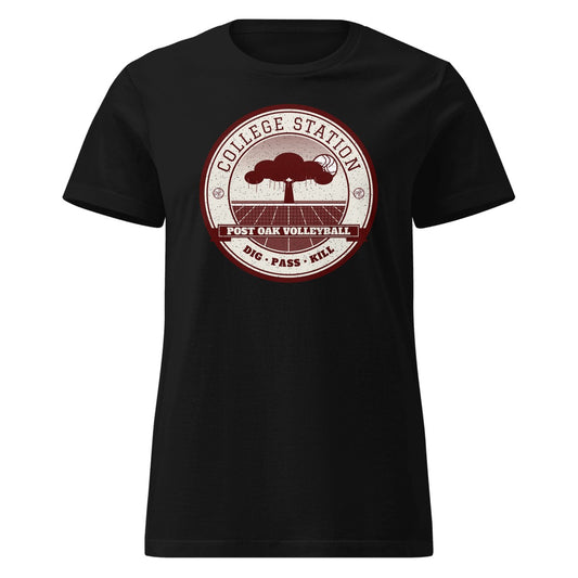 College Station Post Oak Volleyball Women's Fitted Tee in Black, front view
