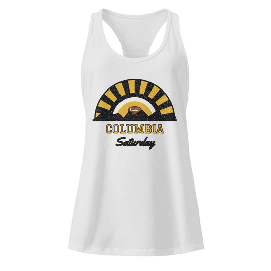 Women's Columbia Saturday Racerback Tank in Heather Gray, front view