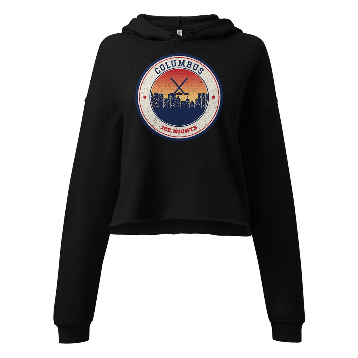 Women's Columbus Ice Nights Cropped Hoodie in Black, front view