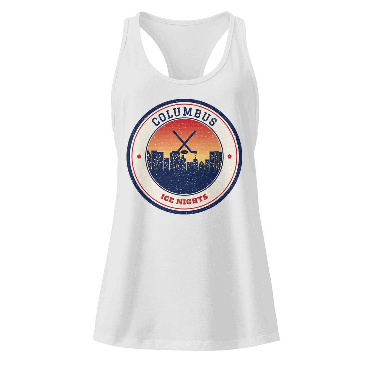 Women's Columbus Ice Nights Racerback Tank in Heather Gray, front view