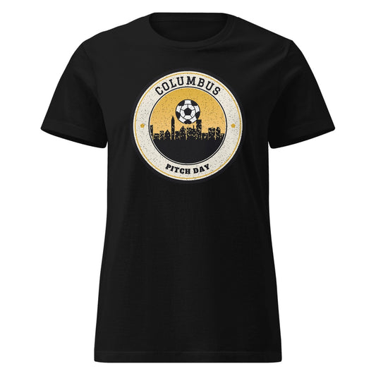 Women's Columbus Pitch Day Fitted Tee in Black, front view