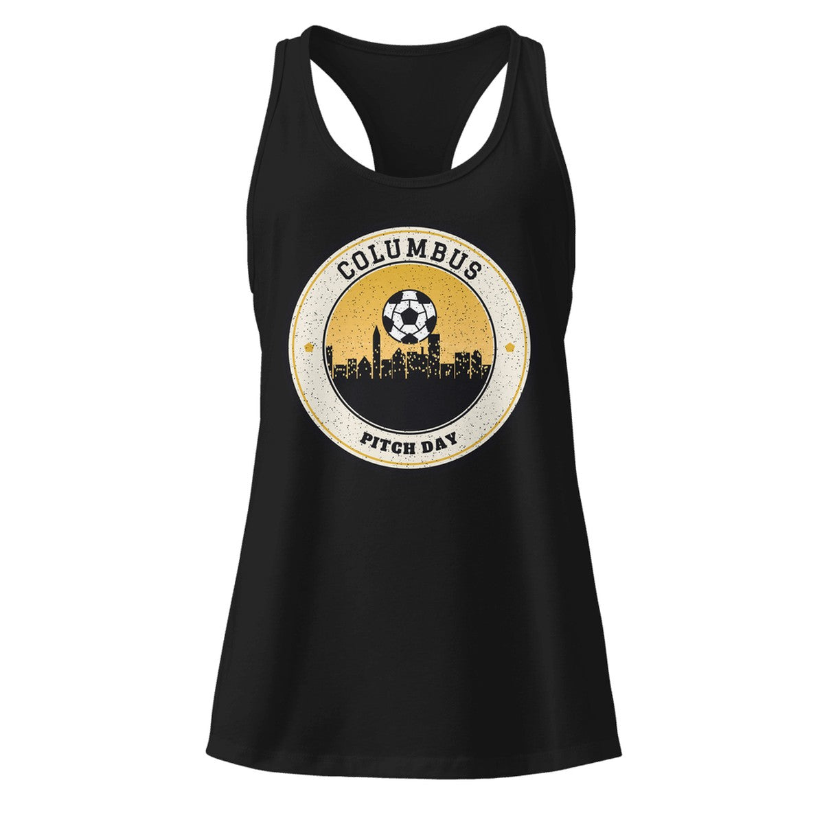 Women's Columbus Pitch Day Racerback Tank in Black, front view