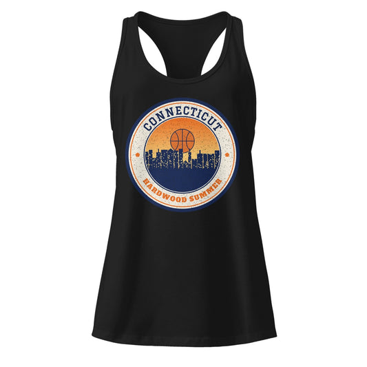 Women's Connecticut Hardwood Summer Racerback Tank in Black, front view