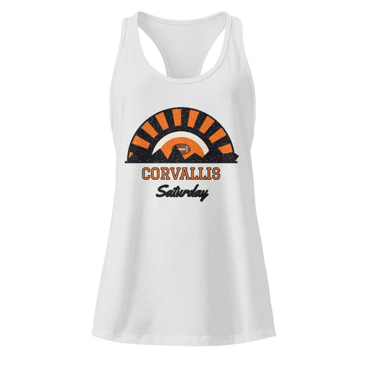 Women's Corvallis Saturday Racerback Tank in Heather Gray, front view