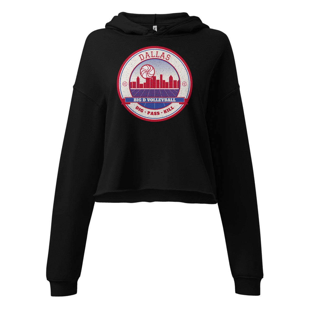 Dallas Big D Volleyball Women's Cropped Hoodie in Black, front view