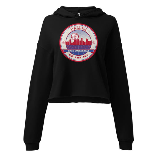Dallas Big D Volleyball Women's Cropped Hoodie in Black, front view