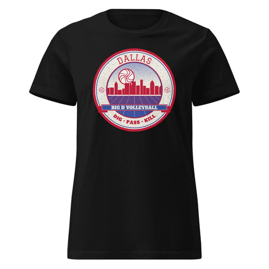 Dallas Big D Volleyball Women's Fitted Tee in Black, front view