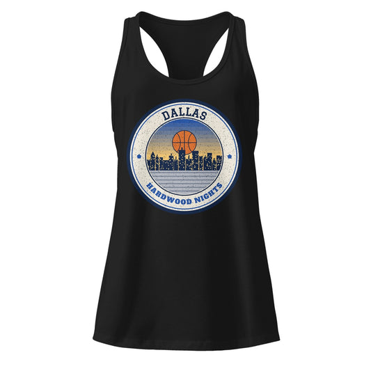 Women's Dallas Hardwood Nights Racerback Tank in Black, front view