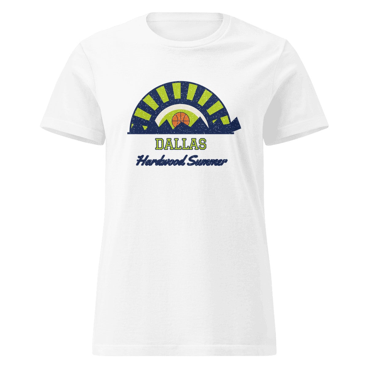 Women's Dallas Hardwood Summer Fitted Tee in White, front view