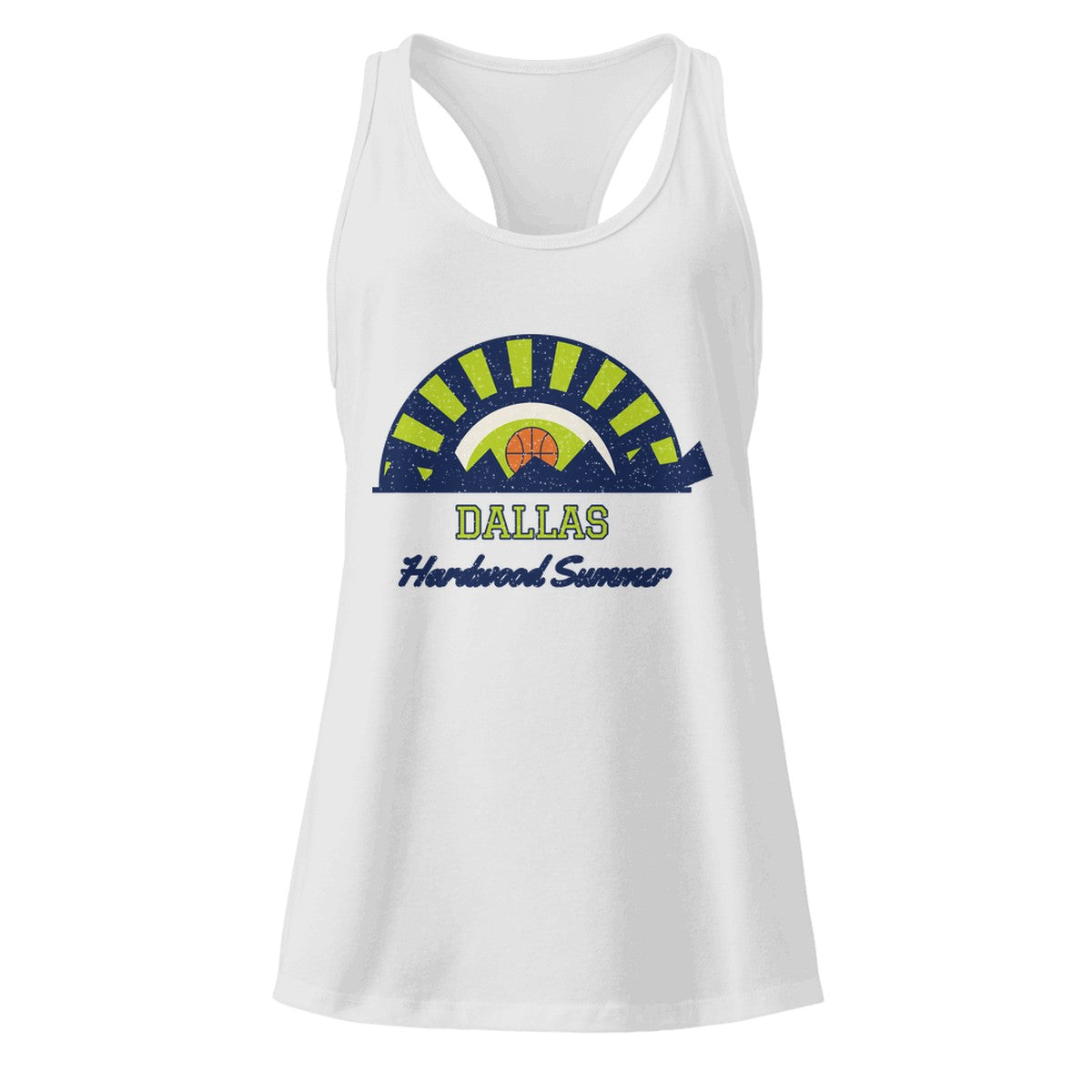 Women's Dallas Hardwood Summer Racerback Tank in Heather Gray, front view