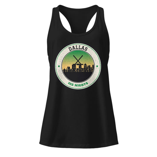 Women's Dallas Ice Nights Racerback Tank in Black, front view