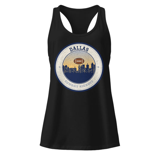 Women's Dallas Sunday Kickoff Racerback Tank in Black, front view